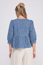 Textured Bow Top-Shirts & Tops-Allie Rose-Denim-Small-Inspired Wings Fashion