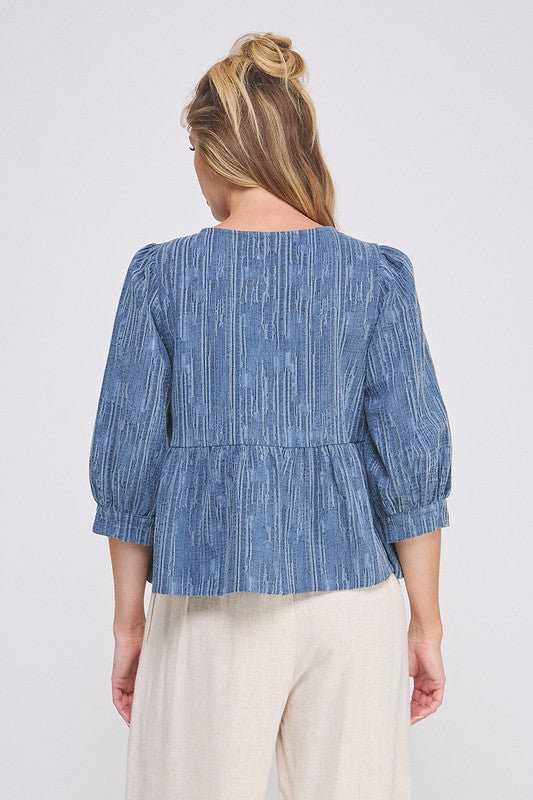 Textured Bow Top-Shirts & Tops-Allie Rose-Denim-Small-Inspired Wings Fashion