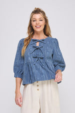 Textured Bow Top-Shirts & Tops-Allie Rose-Denim-Small-Inspired Wings Fashion