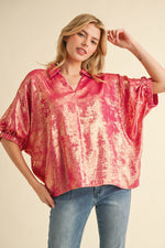 Metallic Dolman Sleeve Top-Shirts & Tops-Jodifl-Fuchsia-Small-Inspired Wings Fashion
