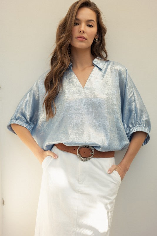 Metallic Dolman Sleeve Top-Shirts & Tops-Jodifl-Blue-Small-Inspired Wings Fashion