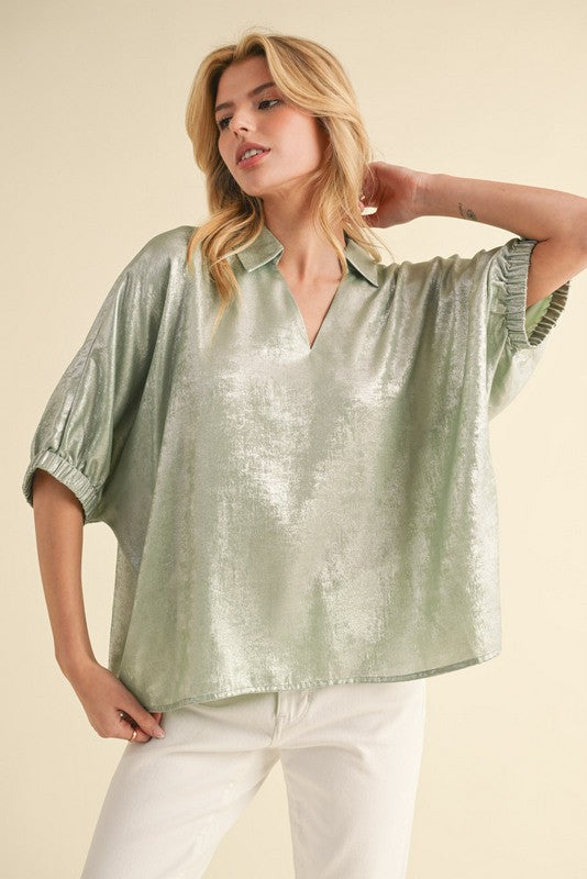 Metallic Dolman Sleeve Top-Shirts & Tops-Jodifl-Sage-Small-Inspired Wings Fashion