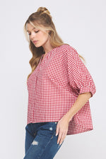Gingham Dolman Sleeve Top-Shirts & Tops-Allie Rose-Red-Small-Inspired Wings Fashion