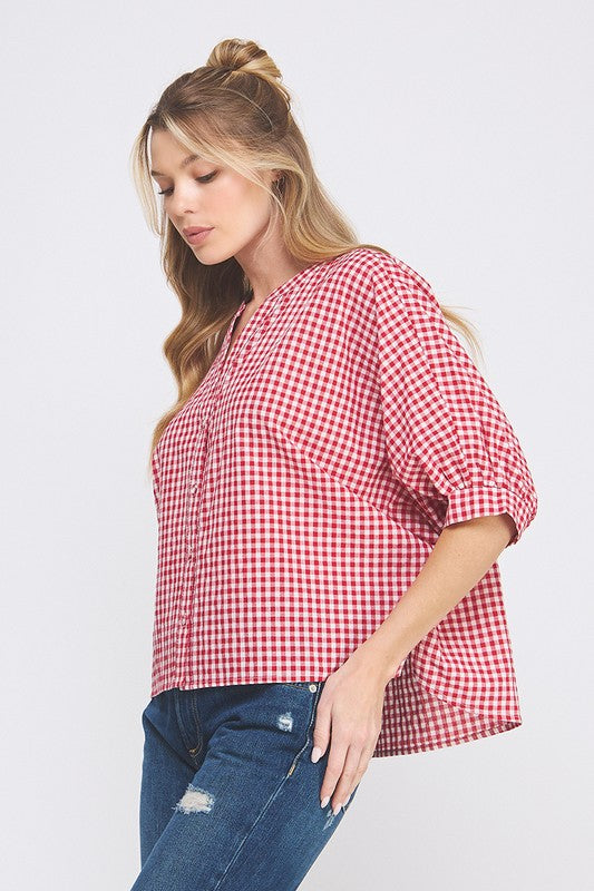 Gingham Dolman Sleeve Top-Shirts & Tops-Allie Rose-Red-Small-Inspired Wings Fashion