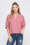 Gingham Dolman Sleeve Top-Shirts & Tops-Allie Rose-Red-Small-Inspired Wings Fashion