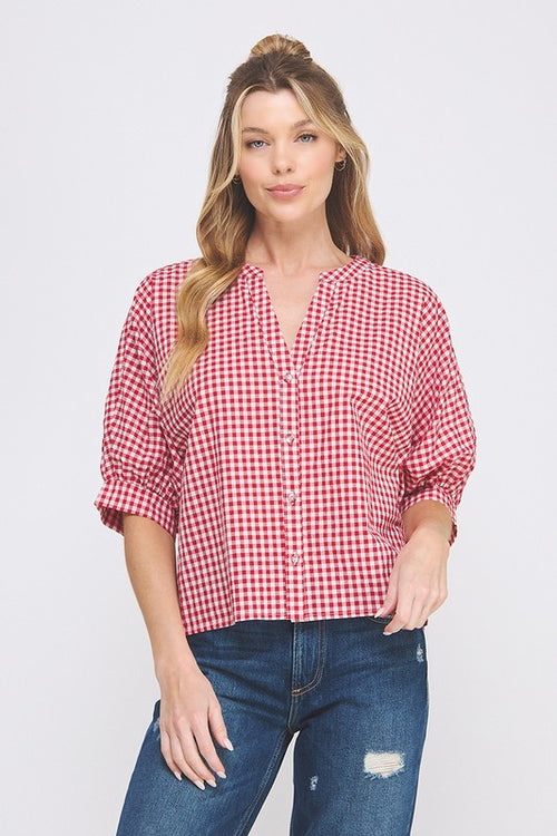 Gingham Dolman Sleeve Top-Shirts & Tops-Allie Rose-Red-Small-Inspired Wings Fashion