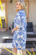 Leaf Print Collared Dress-Dress-VOY-Blue-Small-Inspired Wings Fashion