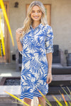 Leaf Print Collared Dress-Dress-VOY-Blue-Small-Inspired Wings Fashion
