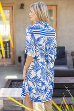 Leaf Print Collared Dress-Dress-VOY-Blue-Small-Inspired Wings Fashion