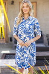 Leaf Print Collared Dress-Dress-VOY-Blue-Small-Inspired Wings Fashion