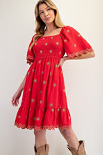 Embroidered Gauze Dress-Dress-Easel-Boho Red-Small-Inspired Wings Fashion