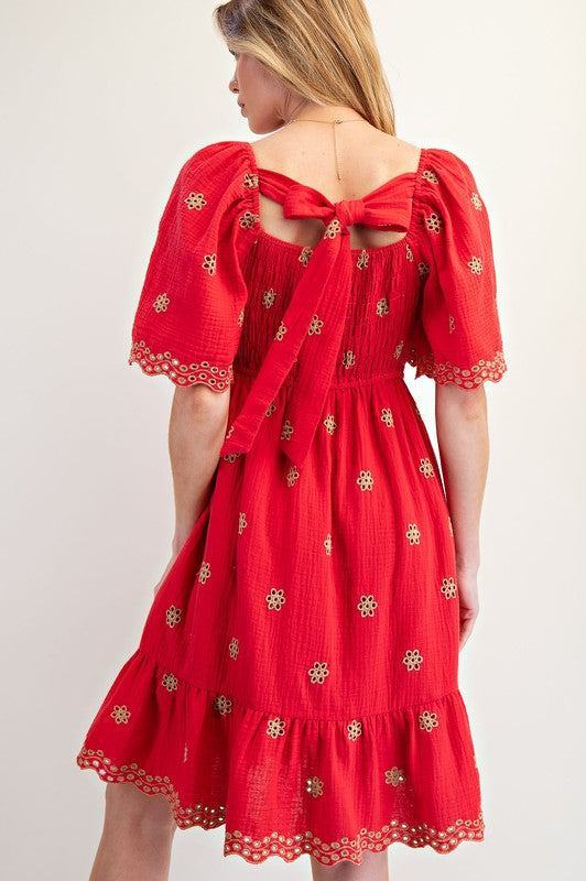 Embroidered Gauze Dress-Dress-Easel-Boho Red-Small-Inspired Wings Fashion
