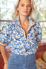 Stripe Contrast Floral Top-Shirts & Tops-VOY-Blue-Small-Inspired Wings Fashion