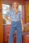 Stripe Contrast Floral Top-Shirts & Tops-VOY-Blue-Small-Inspired Wings Fashion