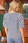 Scallop Sleeve Stripe Top-Shirts & Tops-VOY-Navy-Small-Inspired Wings Fashion