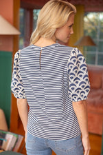 Scallop Sleeve Stripe Top-Shirts & Tops-VOY-Navy-Small-Inspired Wings Fashion