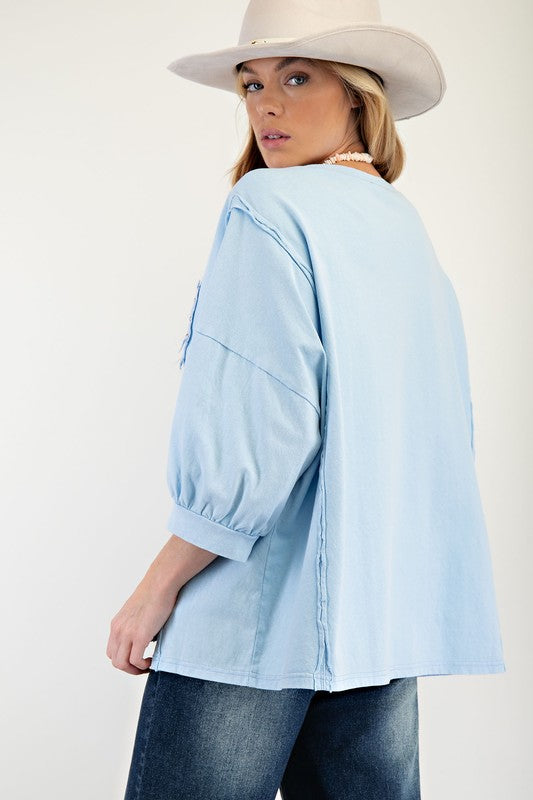 Stud Heart Patch Top-Shirts & Tops-Easel-Sky-Small-Inspired Wings Fashion