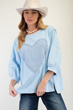 Stud Heart Patch Top-Shirts & Tops-Easel-Sky-Small-Inspired Wings Fashion