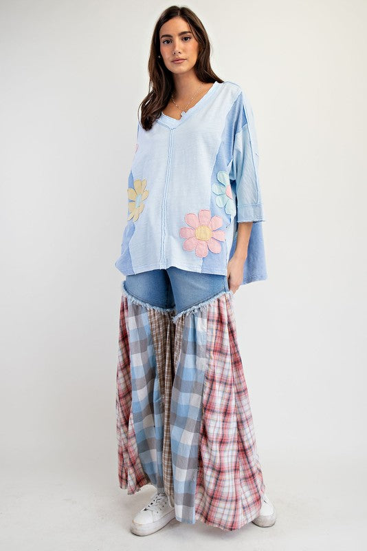 Flower Patch Mineral Wash Top-Shirts & Tops-Easel-Sky Blue-Small-Inspired Wings Fashion