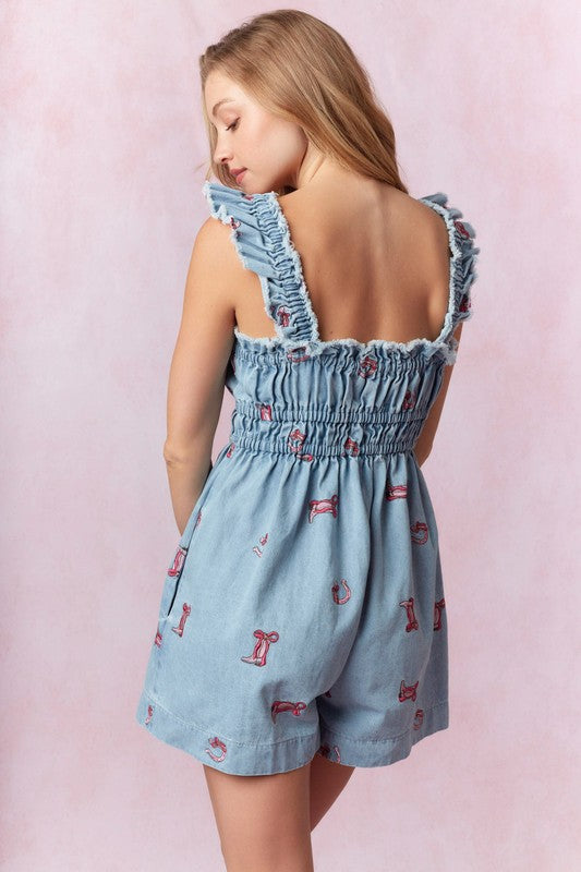 Boots and Horseshoes Romper-Romper-Peach Love California-LT Denim-Small-Inspired Wings Fashion