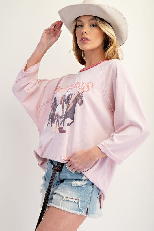 Wild Horses Print Top-Shirts & Tops-Easel-Faded Sage-Small-Inspired Wings Fashion