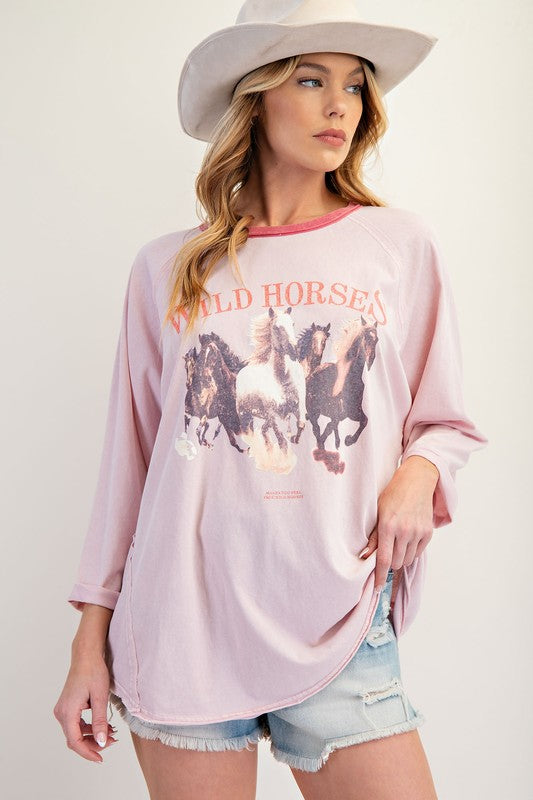 Wild Horses Print Top-Shirts & Tops-Easel-Faded Sage-Small-Inspired Wings Fashion
