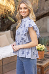Flowers and Stripes Peplum Top-Shirts & Tops-VOY-Blue-Small-Inspired Wings Fashion