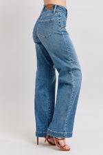 HW Front Star Wide Leg Jeans-Jeans-Judy Blue-Denim-0(24)-Inspired Wings Fashion