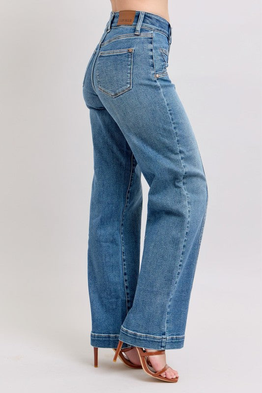 HW Front Star Wide Leg Jeans-Jeans-Judy Blue-Denim-0(24)-Inspired Wings Fashion