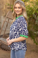 Abstract Contrast Band Top-Shirts & Tops-VOY-Navy-Small-Inspired Wings Fashion