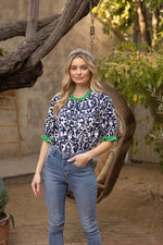 Abstract Contrast Band Top-Shirts & Tops-VOY-Navy-Small-Inspired Wings Fashion