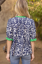Abstract Contrast Band Top-Shirts & Tops-VOY-Navy-Small-Inspired Wings Fashion