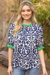 Abstract Contrast Band Top-Shirts & Tops-VOY-Navy-Small-Inspired Wings Fashion
