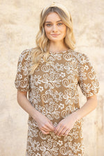 Floral Embroidered Woven Top-Shirts & Tops-VOY-Brown-Small-Inspired Wings Fashion
