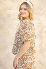 Floral Embroidered Woven Top-Shirts & Tops-VOY-Brown-Small-Inspired Wings Fashion
