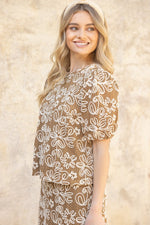 Floral Embroidered Woven Top-Shirts & Tops-VOY-Brown-Small-Inspired Wings Fashion