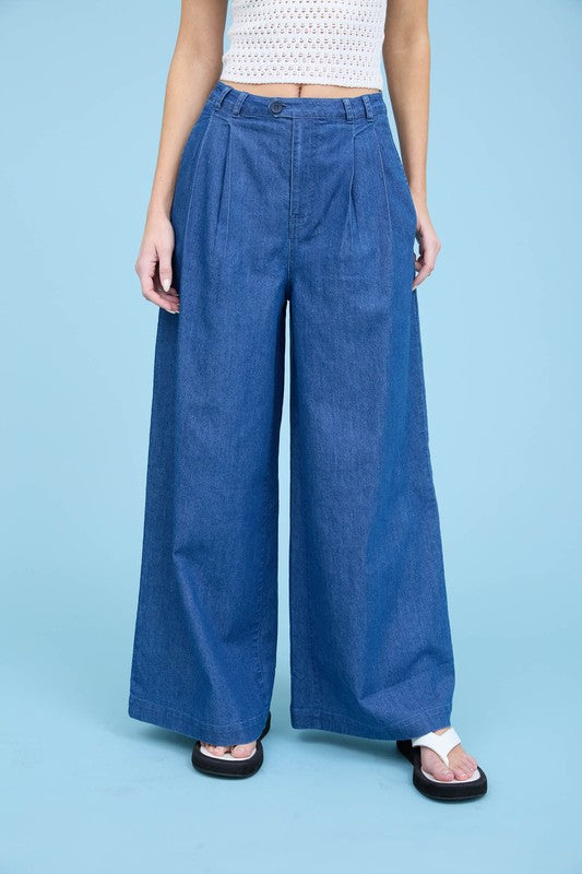 Pleated Pants-pants-Blu Pepper-Chambray-Small-Inspired Wings Fashion