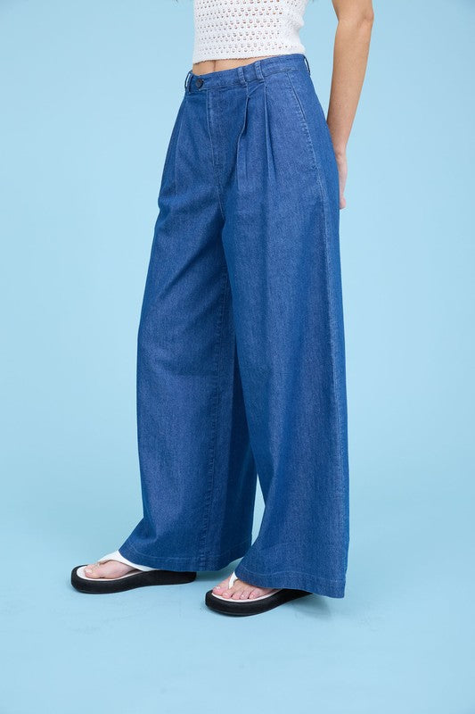Pleated Pants-pants-Blu Pepper-Chambray-Small-Inspired Wings Fashion