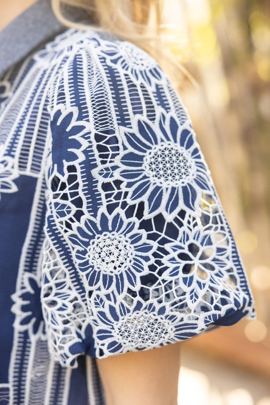 Floral Bubble Sleeve Dress-Dress-VOY-Navy-Small-Inspired Wings Fashion