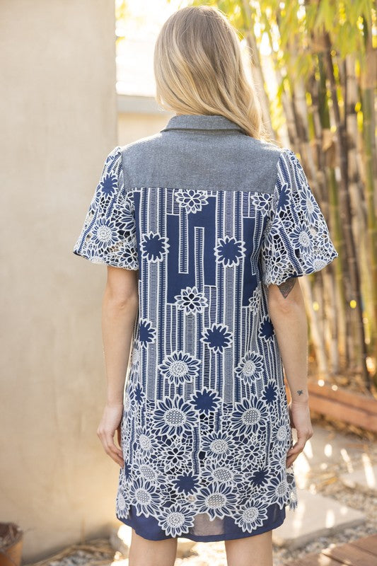 Floral Bubble Sleeve Dress-Dress-VOY-Navy-Small-Inspired Wings Fashion