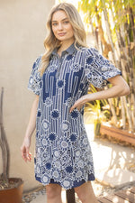 Floral Bubble Sleeve Dress-Dress-VOY-Navy-Small-Inspired Wings Fashion