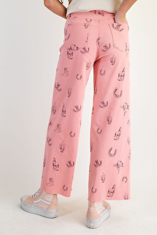 Western Print Twill Pants-Pants-Easel-Khaki-Small-Inspired Wings Fashion