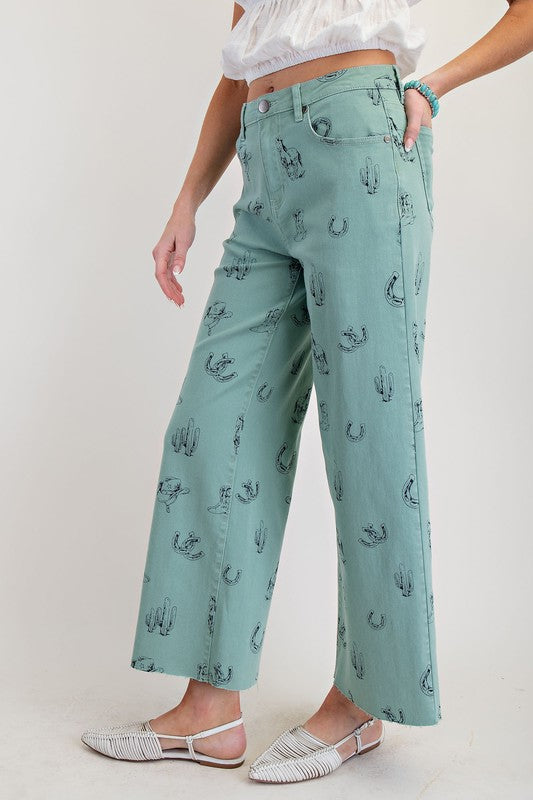 Western Print Twill Pants-Pants-Easel-Khaki-Small-Inspired Wings Fashion