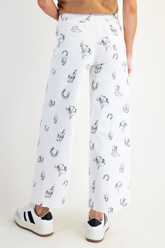 Western Print Twill Pants-Pants-Easel-Khaki-Small-Inspired Wings Fashion