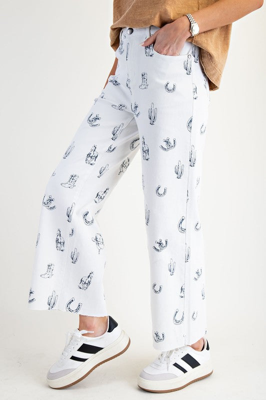 Western Print Twill Pants-Pants-Easel-Khaki-Small-Inspired Wings Fashion