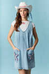 Star Patch Denim Mini Dress-Dress-Peach Love California-LT Denim-Small-Inspired Wings Fashion