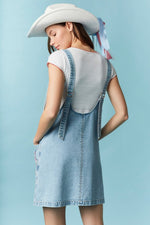 Star Patch Denim Mini Dress-Dress-Peach Love California-LT Denim-Small-Inspired Wings Fashion