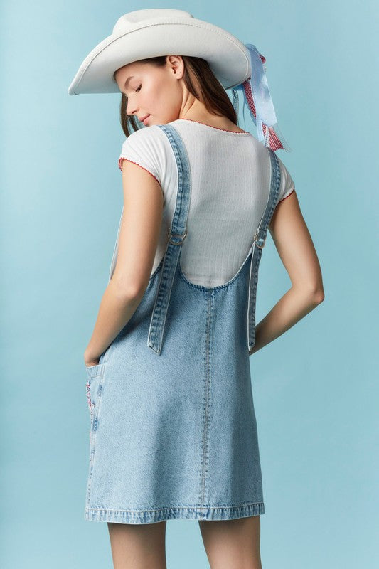 Star Patch Denim Mini Dress-Dress-Peach Love California-LT Denim-Small-Inspired Wings Fashion