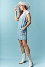 Star Patch Denim Mini Dress-Dress-Peach Love California-LT Denim-Small-Inspired Wings Fashion