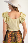 Ruffle Textured Knit Top-Shirts & Tops-Easel-Green Tea-Small-Inspired Wings Fashion